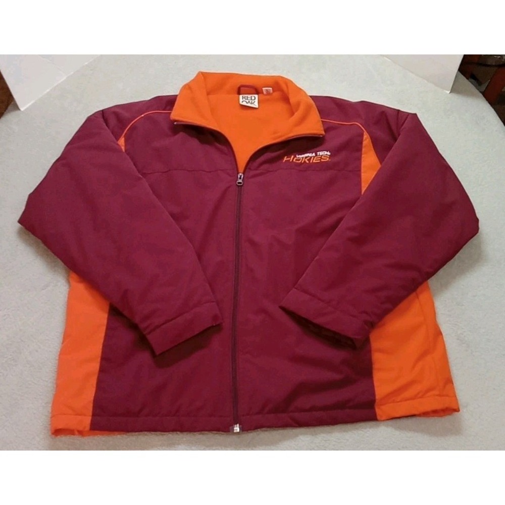 Virginia Tech Hokies Mens Large Full Zip Fleece Jacket Red Oak Taiwan Pockets